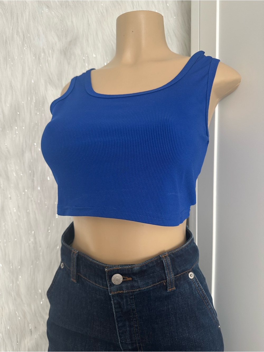 SHEIN Royal Blue Ribbed Crop Tank